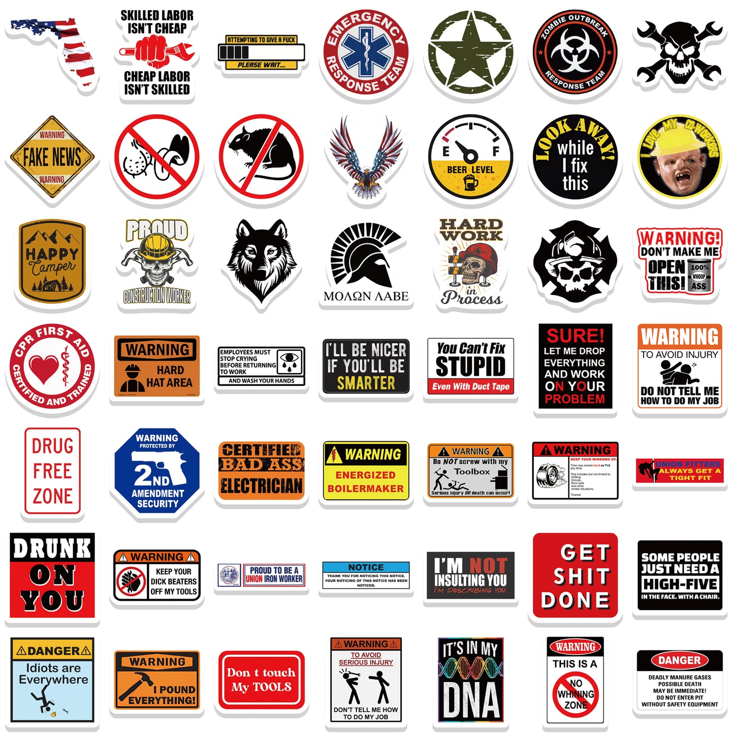 98pcs Funny Hard Hat Warning Safety Stickers