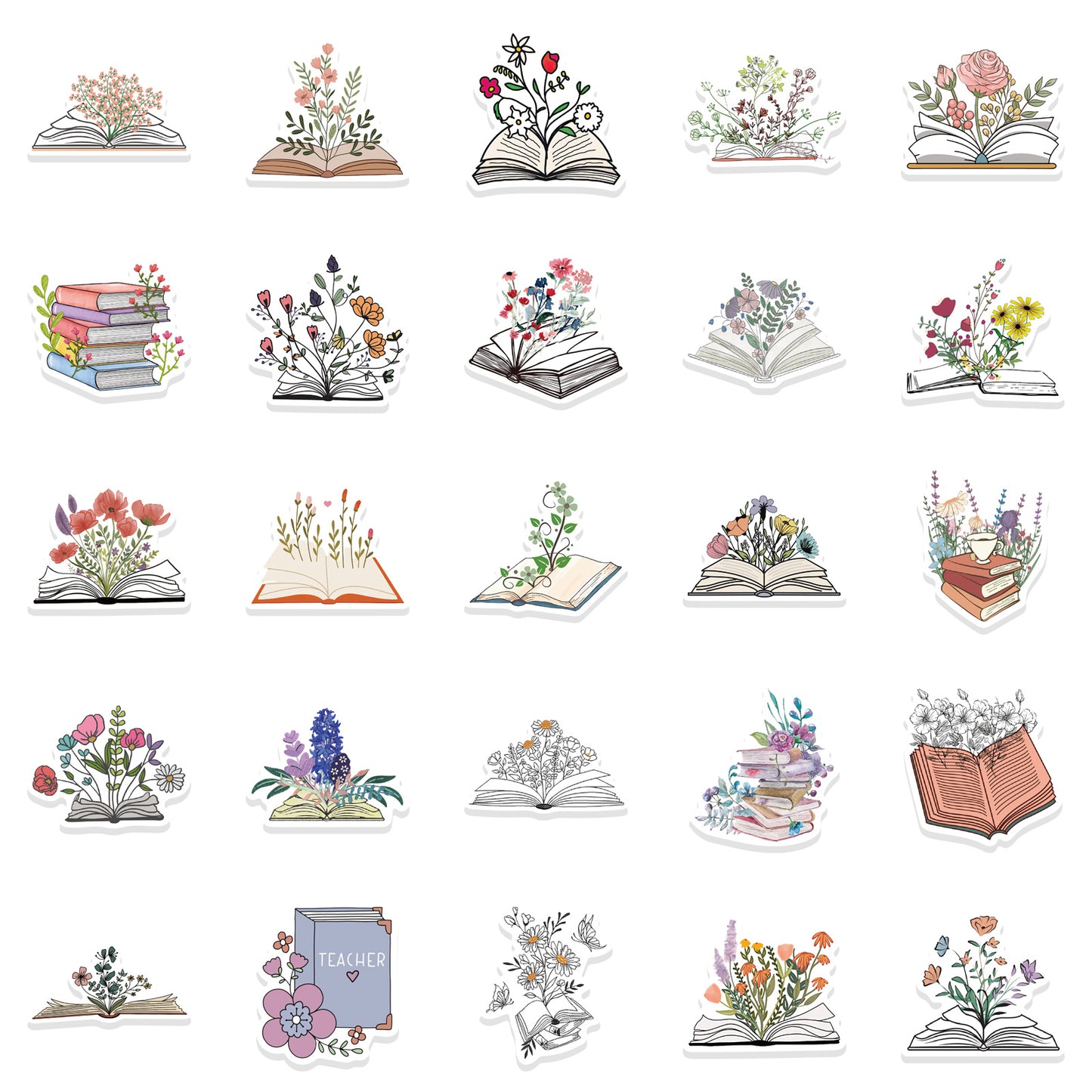 50pcs Flower in the book Stickers