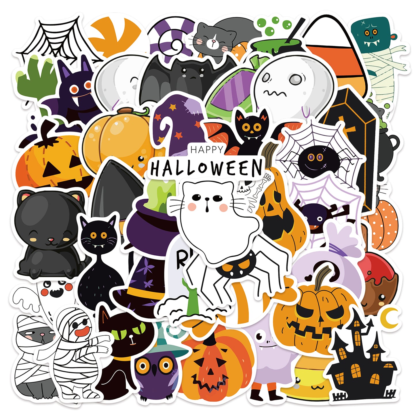 50pcs Halloween Festival Pack 4 Stickers Cute Cartoon Cucurbit