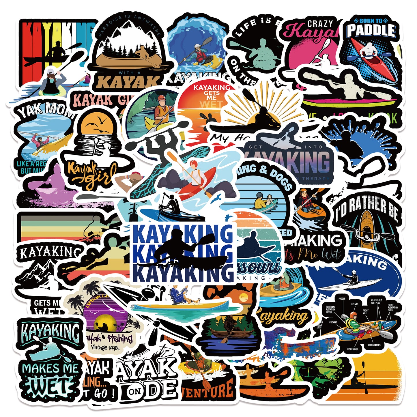 50pcs Kayak Sports Makes Me Wet Stickers