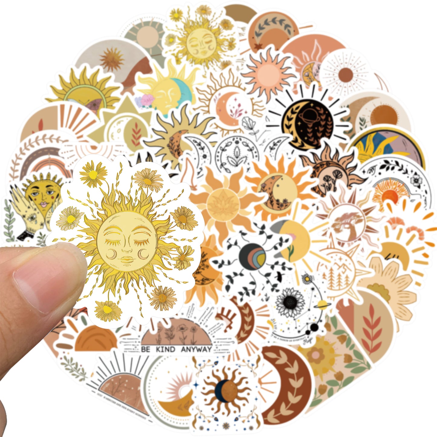 50pcs Sun & Moon Mystical Flowers Stickers