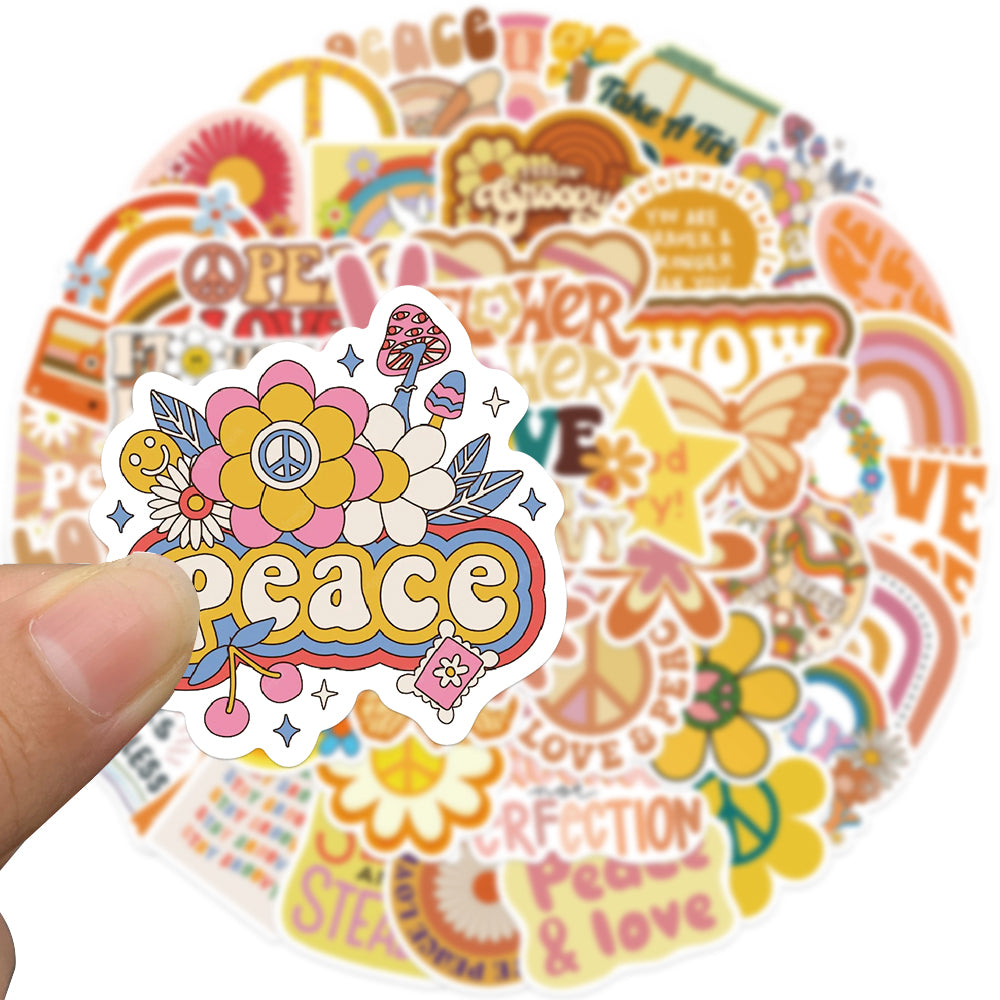 50pcs Groovy Boho Hippie Stickers