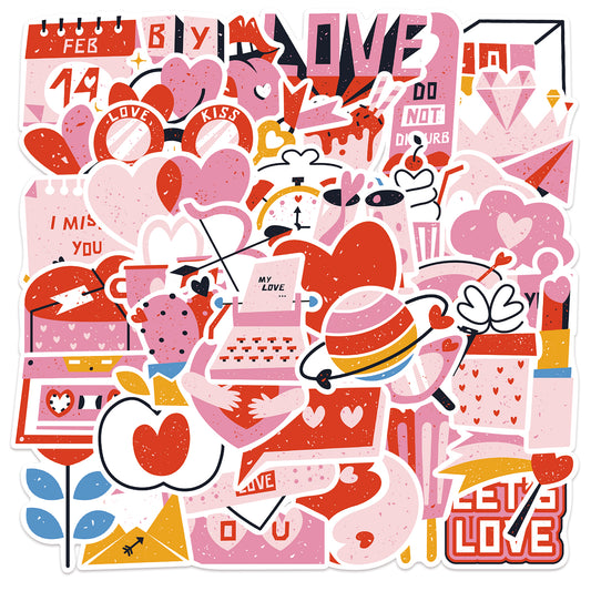 50pcs Love Heart Pack 2 Stickers Romance Cupid