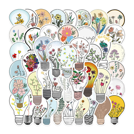 50pcs Light Bulb Flowers Plants Stickers