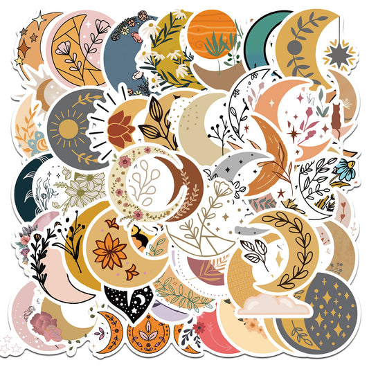 50pcs Moon & Flowers Plants Leaf Stickers