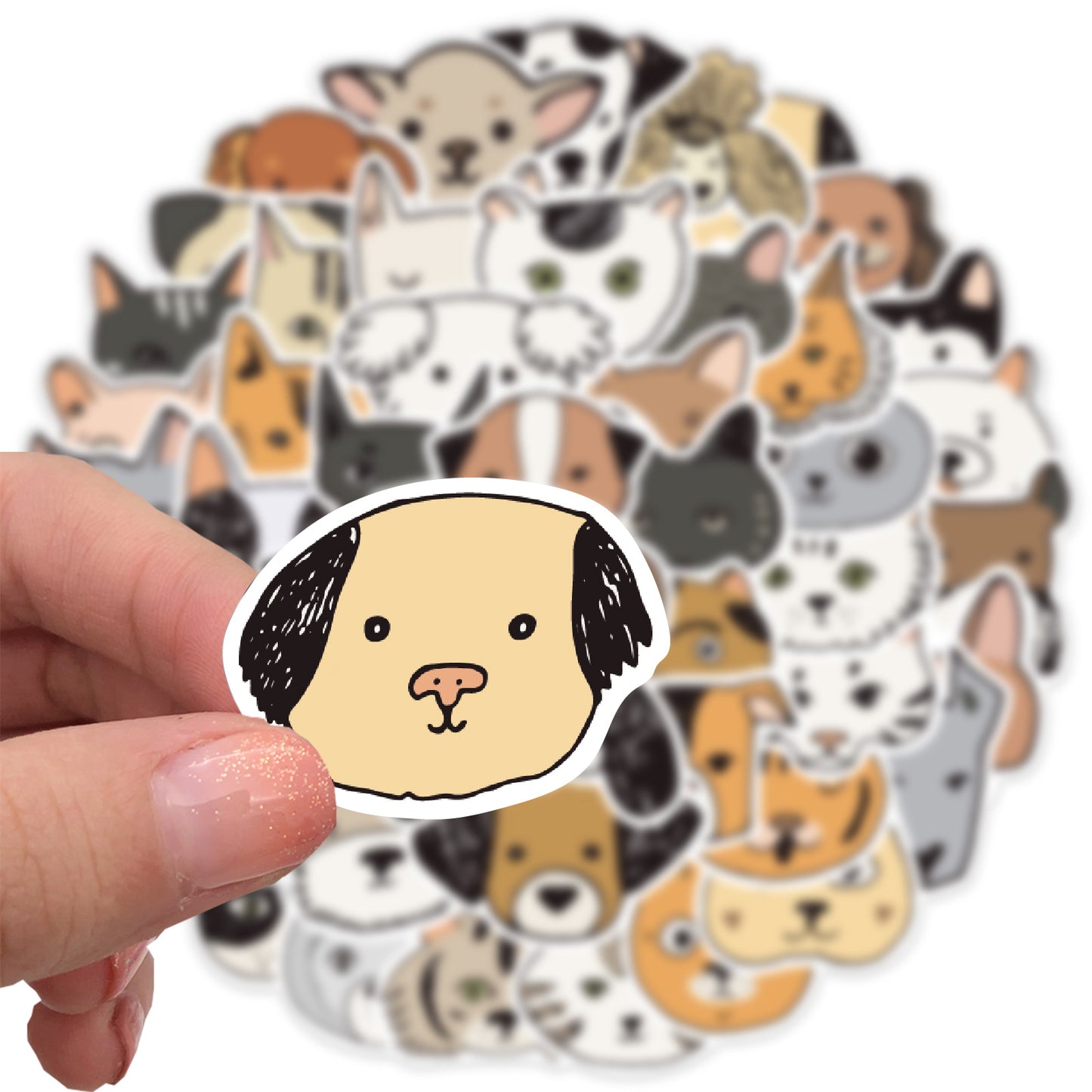 50pcs Cartoon Cat Dog Stickers Cute Animals Simple Paint