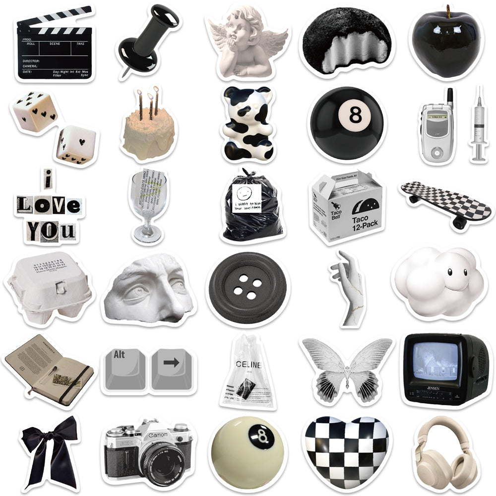 61pcs Simple Black White Stickers