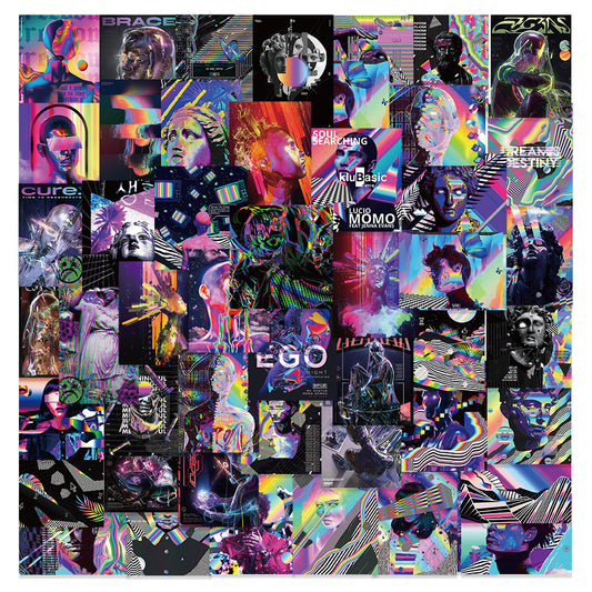 50pcs Psychedelic Aesthetic Stickers Cyberpunk Style