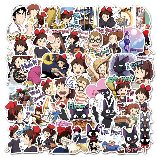 50pcs Kiki's Delivery Service Stickers - Cute Anime Kiki & Jiji Decals by Miyazaki - Pack 1