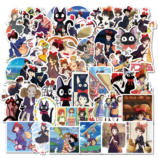 50pcs Kiki's Delivery Service Stickers - Cute Anime Kiki & Jiji Decals by Miyazaki - Pack 2