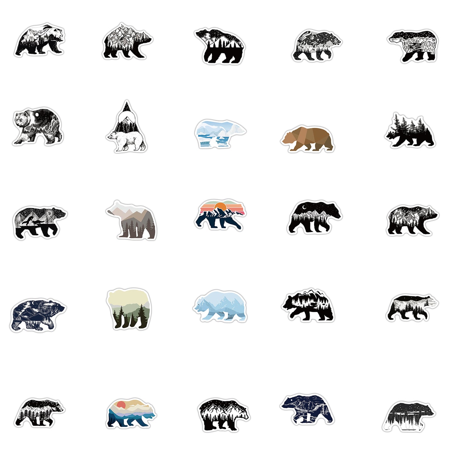 50pcs Grizzly Bear Stickers