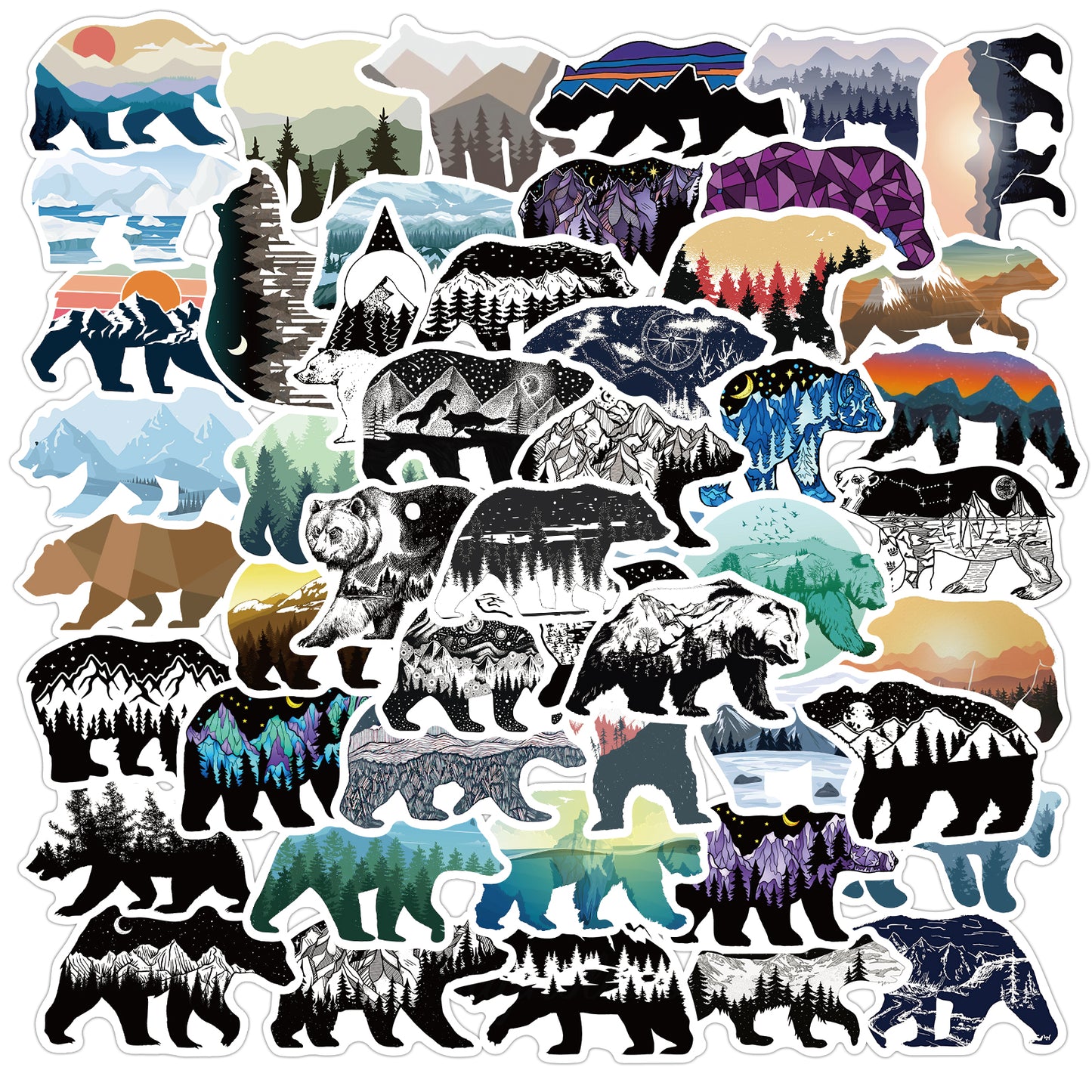 50pcs Grizzly Bear Stickers