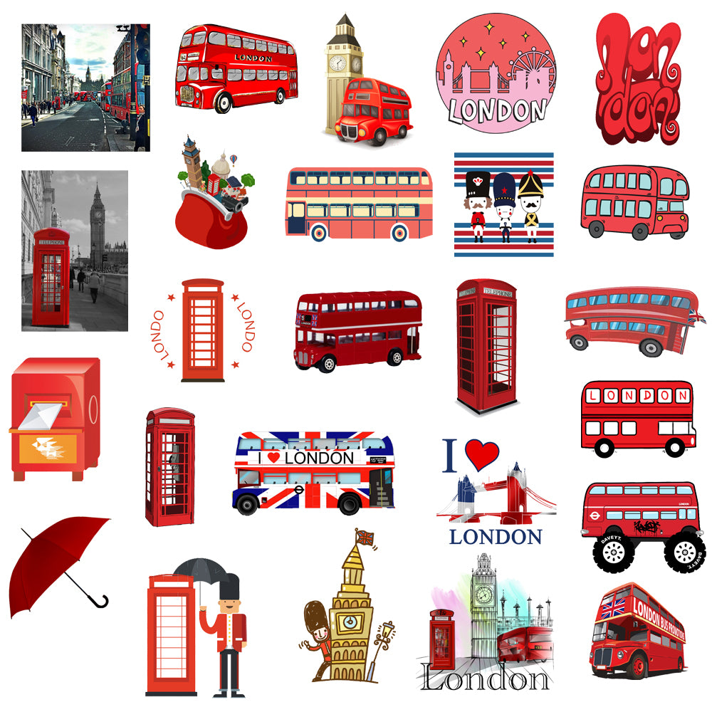 50pcs London Bus Stickers