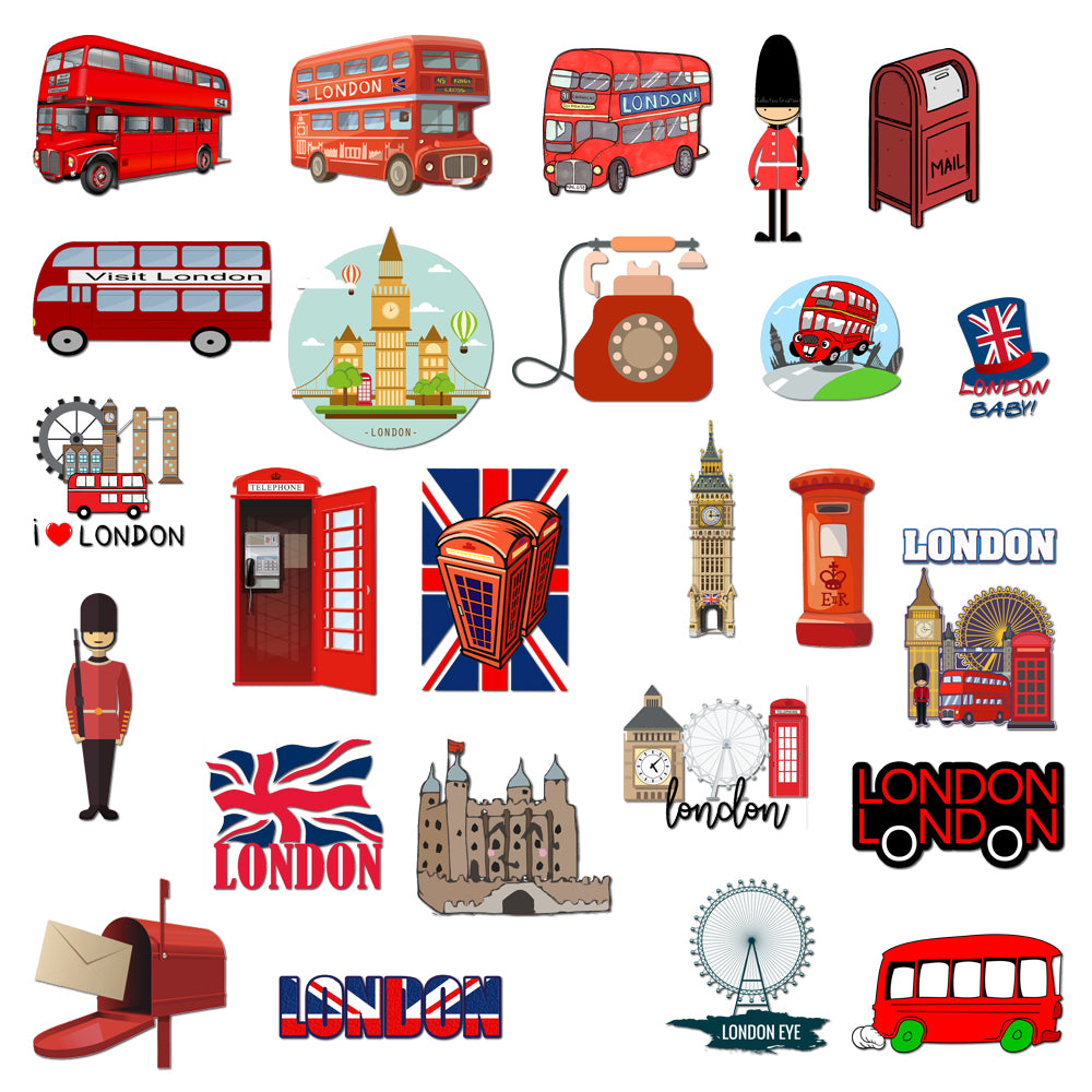 50pcs London Bus Stickers