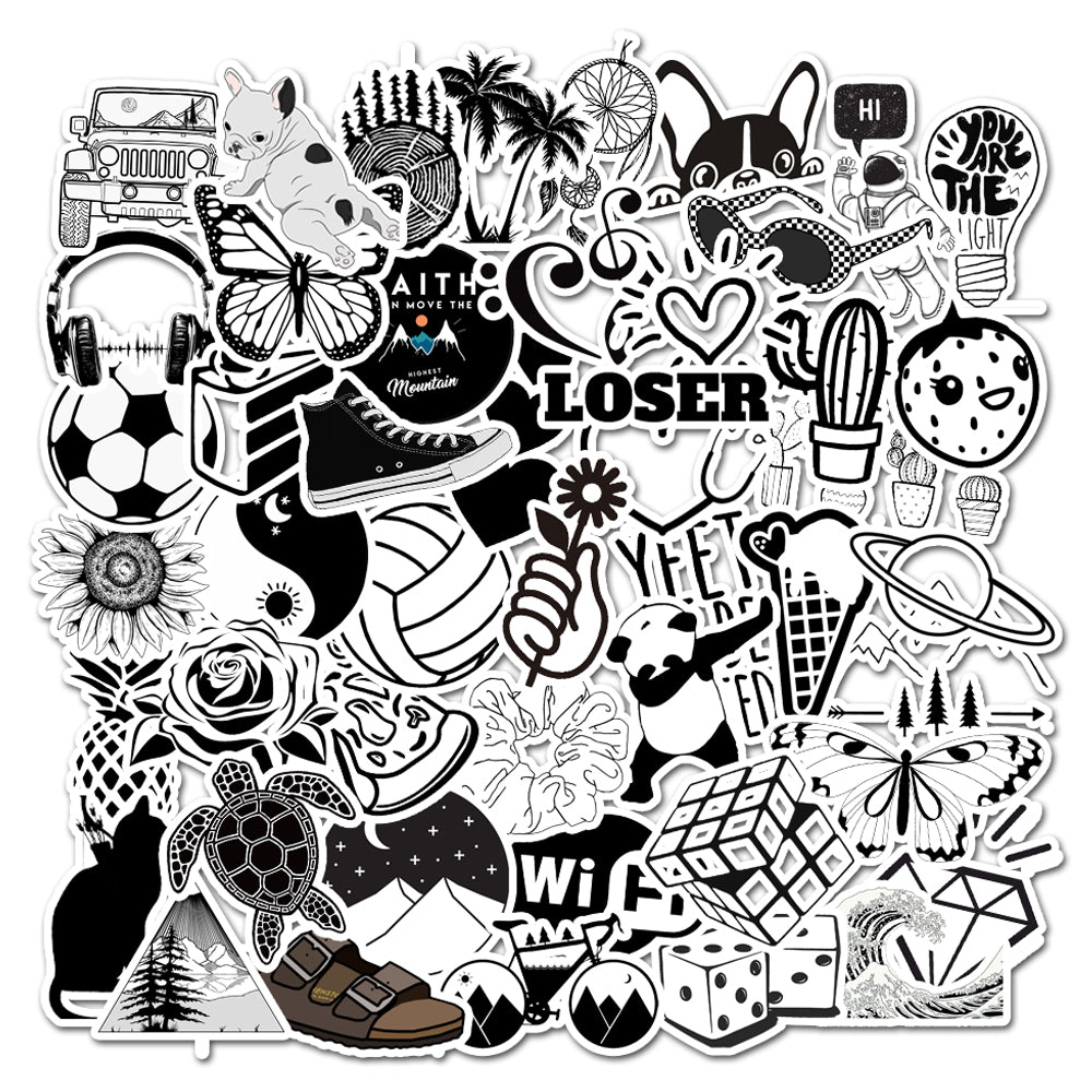 50pcs Black & White Stickers – AU Sticker World