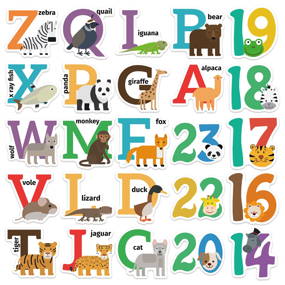 50pcs Animals Alphabet Numbers Stickers