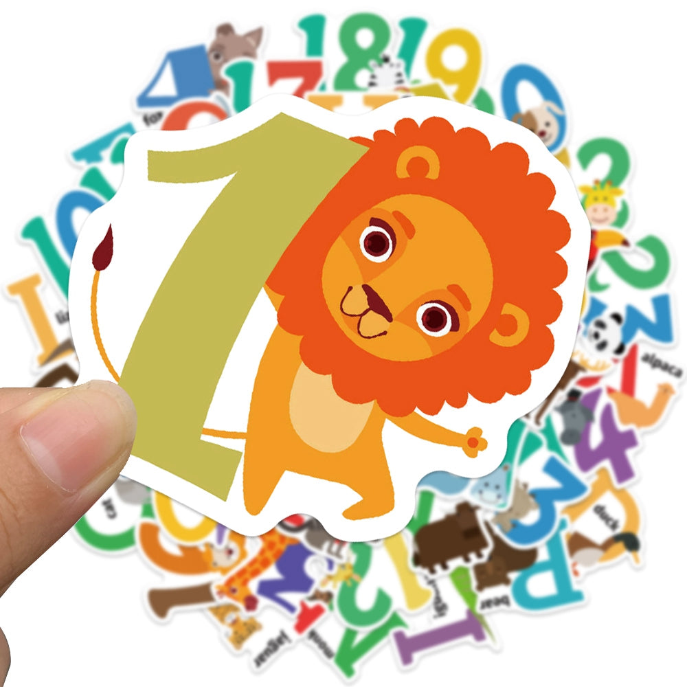 50pcs Animals Alphabet Numbers Stickers