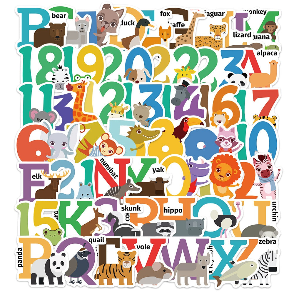 50pcs Animals Alphabet Numbers Stickers