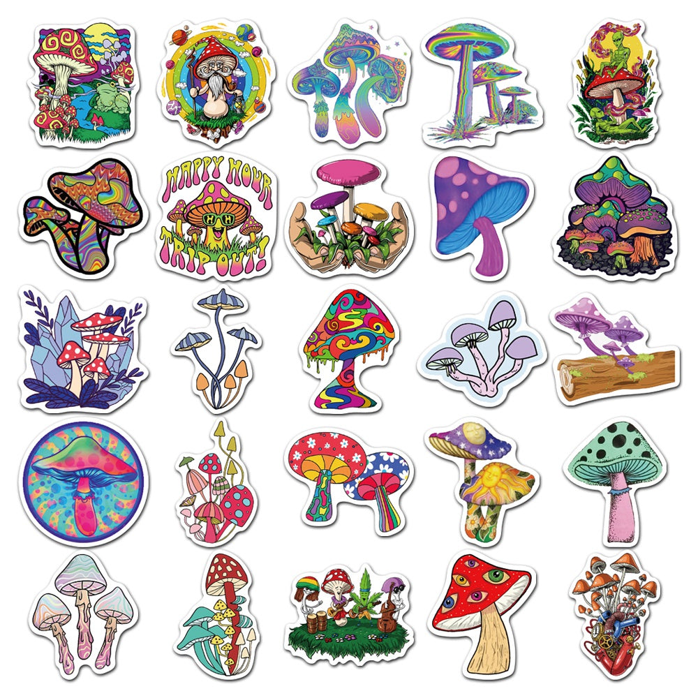 50pcs Psychedelic Trippy Hippie Mushroom Stickers