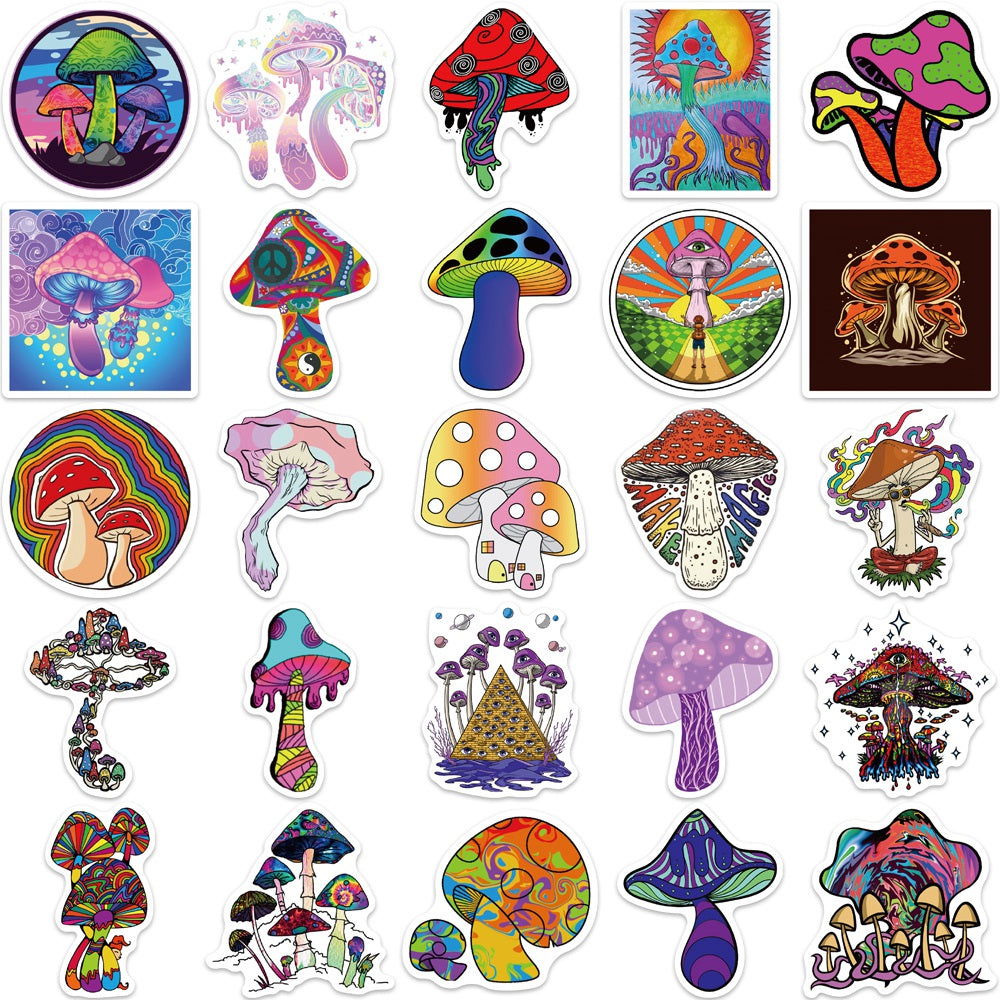 50pcs Psychedelic Trippy Hippie Mushroom Stickers