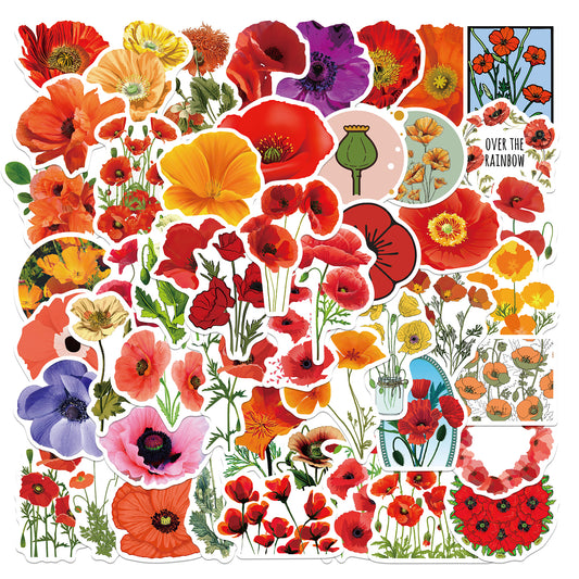 50pcs Poppies Stickers