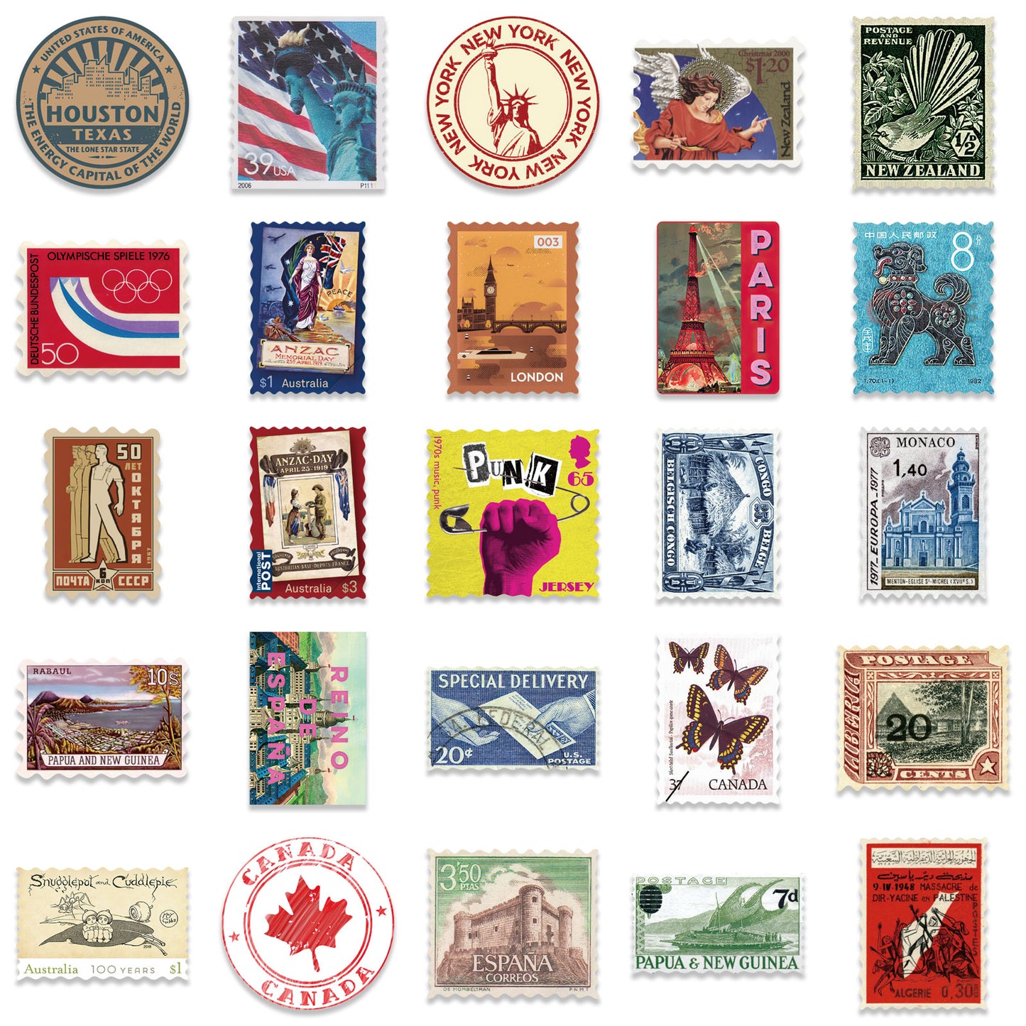 50pcs Retro Vintage Stamps 2 Stickers
