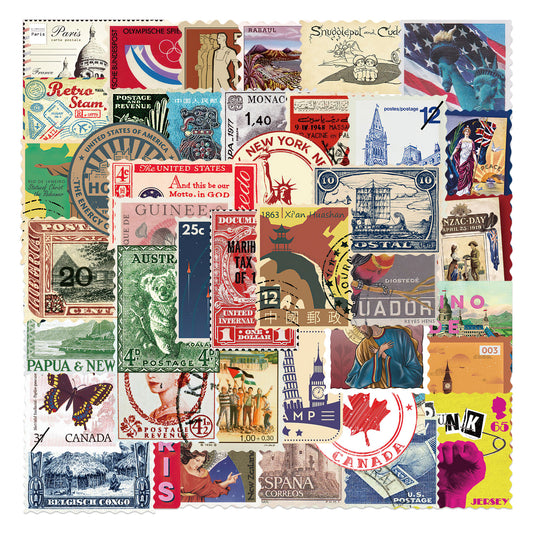 50pcs Retro Vintage Stamps 2 Stickers