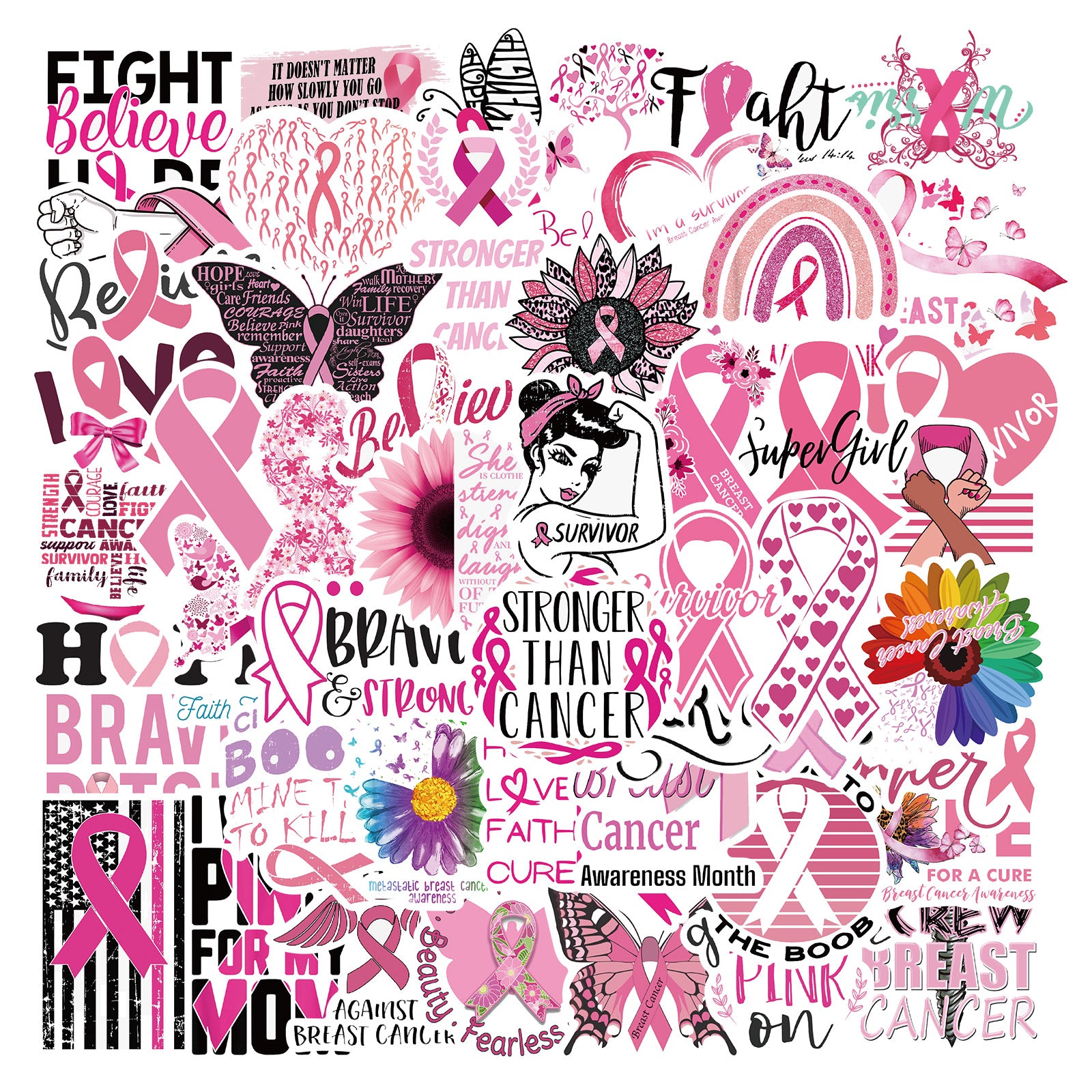 50pcs Pink Ribbon Stickers – AU Sticker World