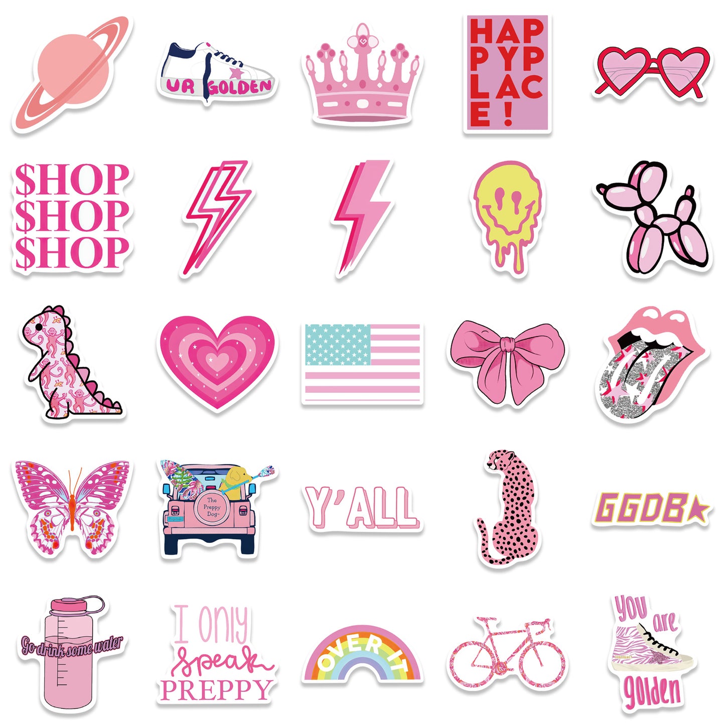 50pcs Pink Preppy Stickers