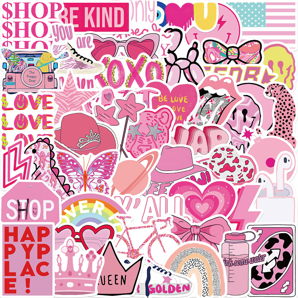 50pcs Pink Preppy Stickers