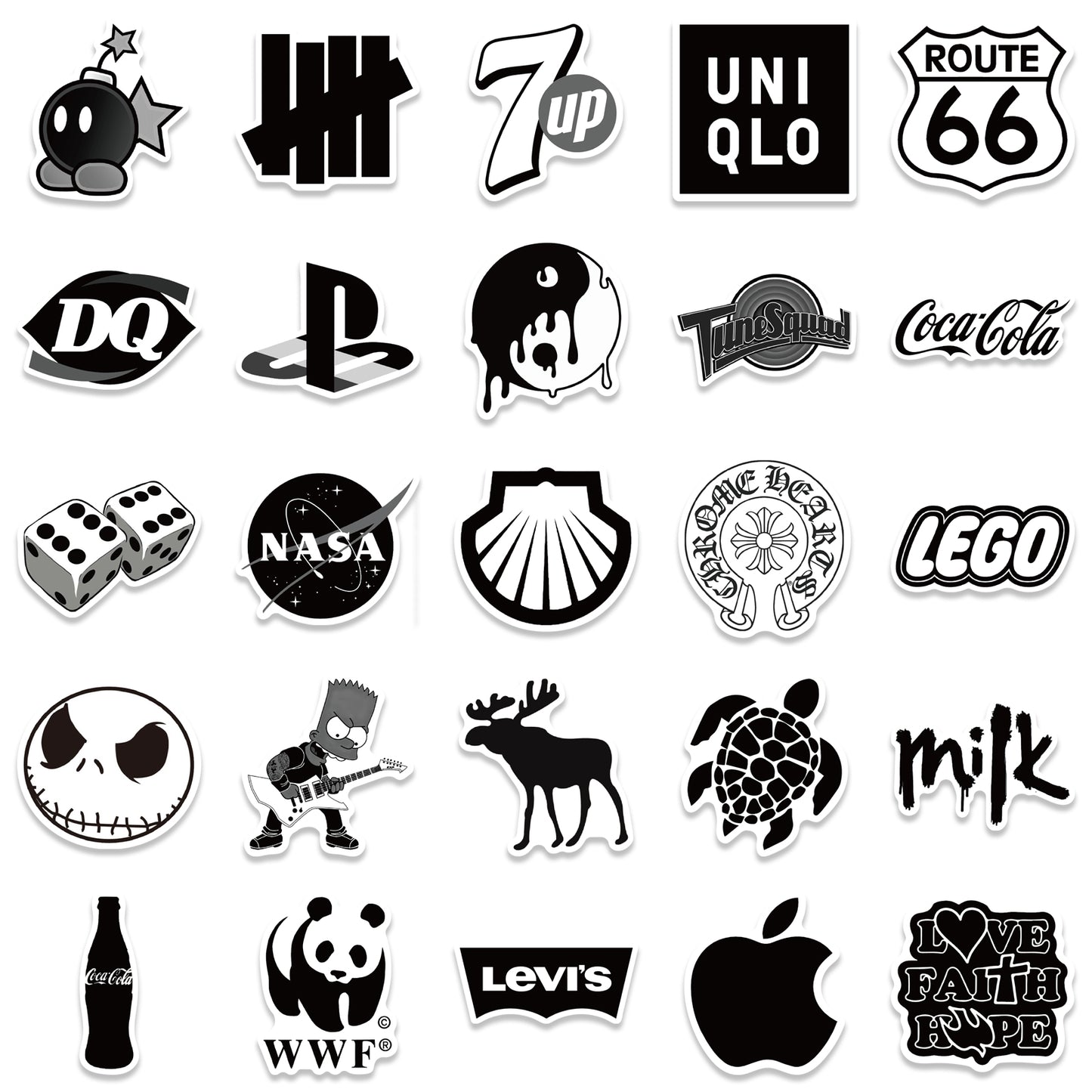 50pcs Black & White Fashion 1 Stickers