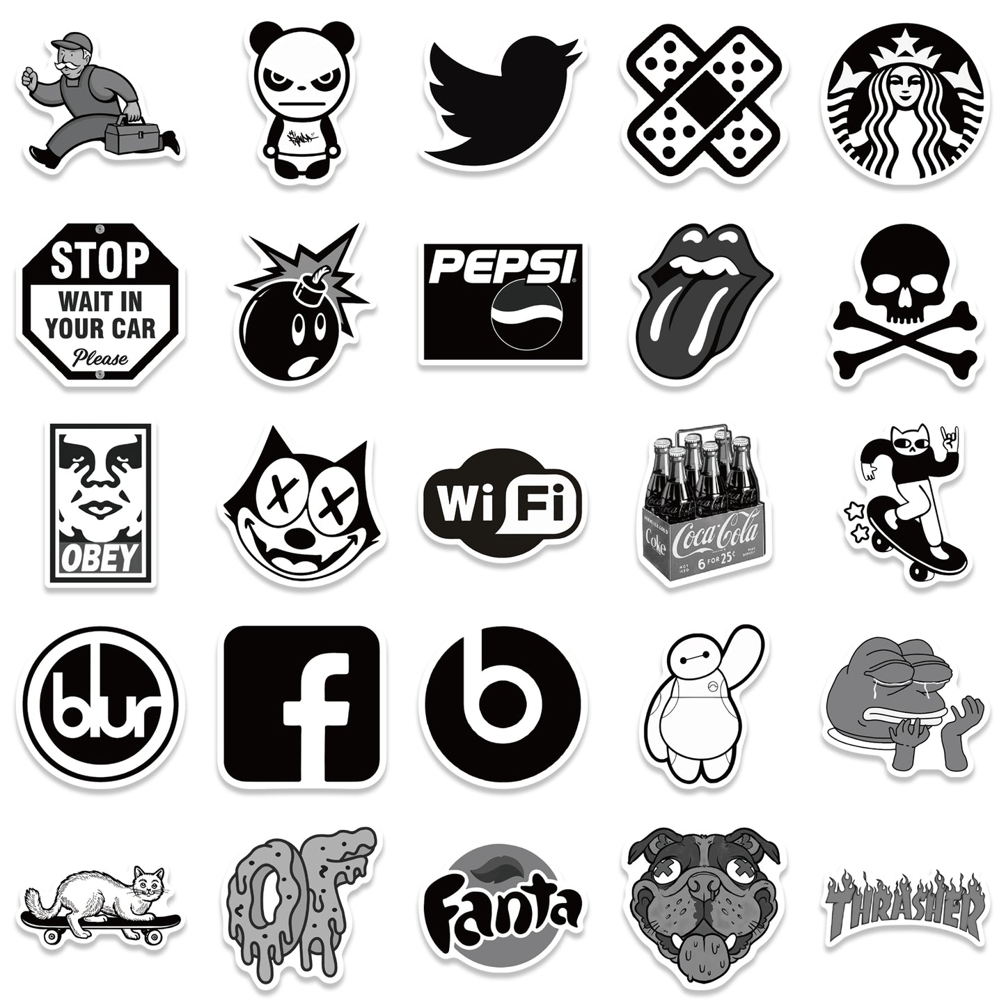 50pcs Black & White Fashion 1 Stickers