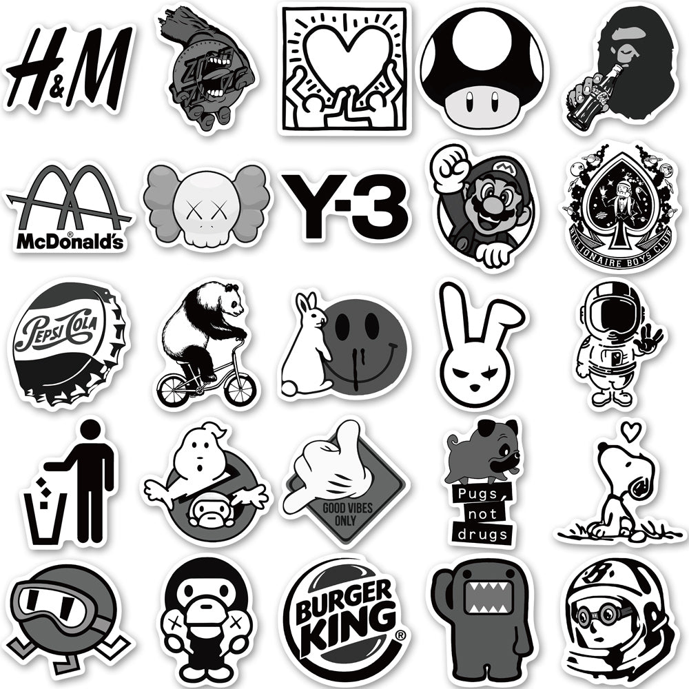 50pcs Black & White Fashion 2 Stickers