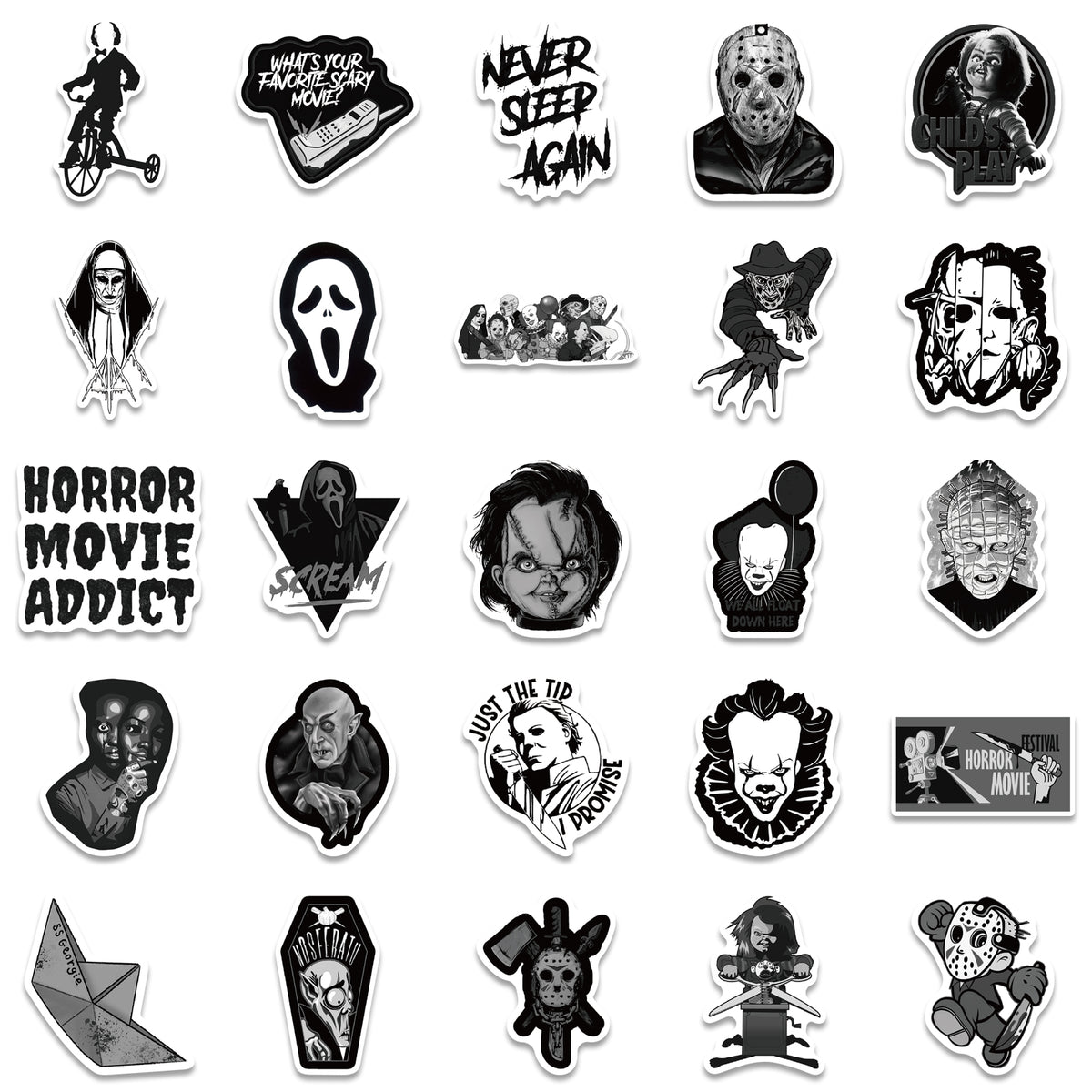 Horror Mirror Sticker 50pcs Black&White Horror Movie 1 Stickers – AU Sticker World