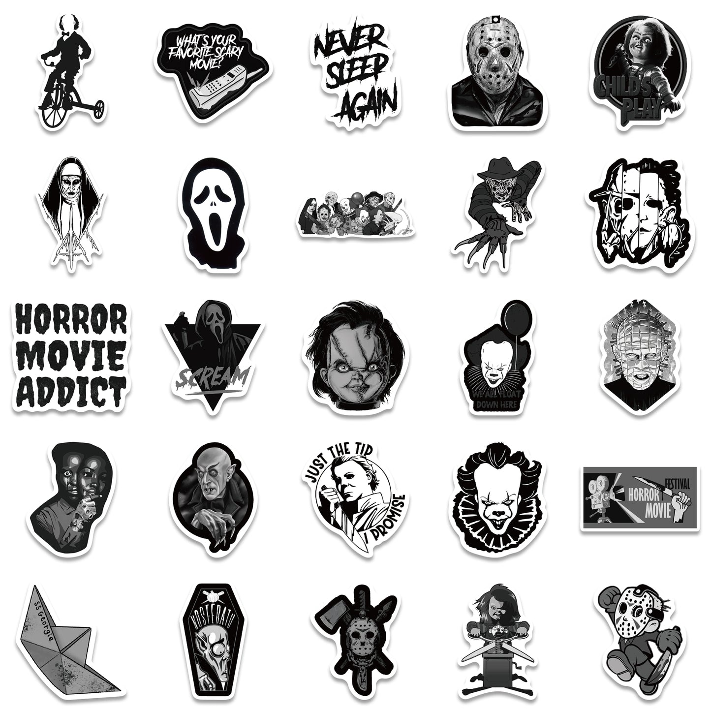 50pcs Black&White Horror Movie 1 Stickers