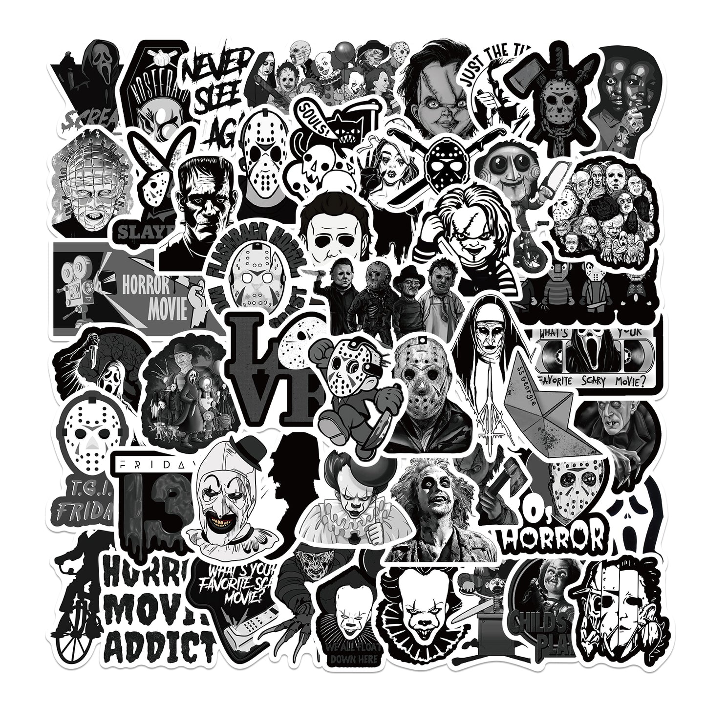 50pcs Black&White Horror Movie 1 Stickers