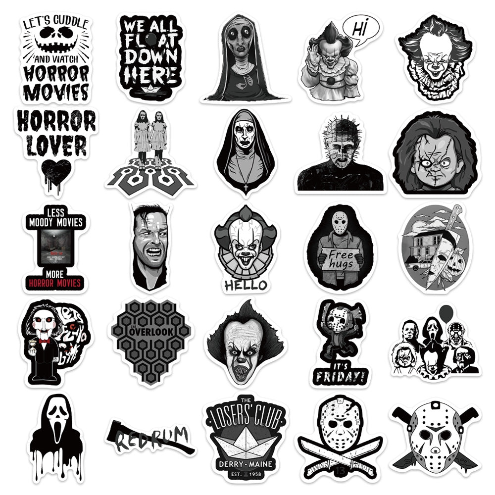 50pcs Black&White Horror Movie 2 Stickers