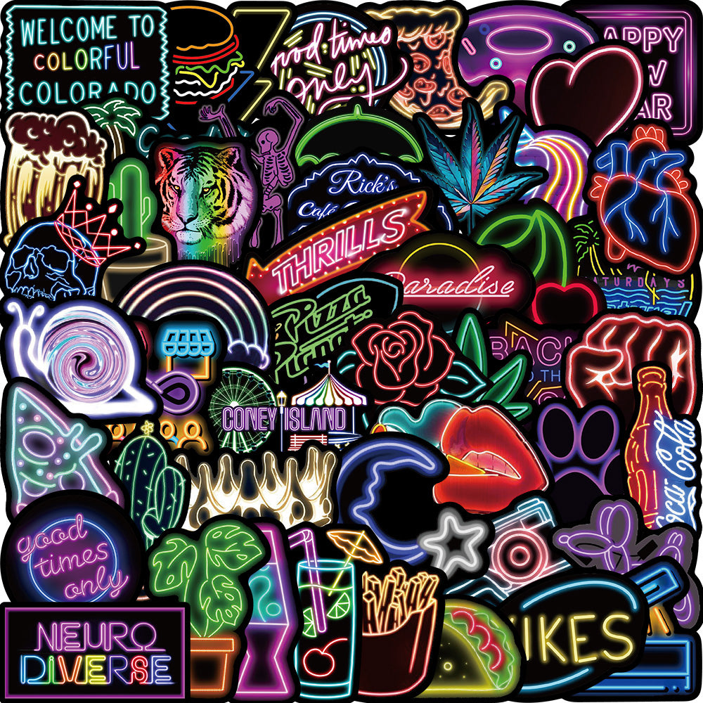 50pcs Neon Lights 2 Stickers – AU Sticker World