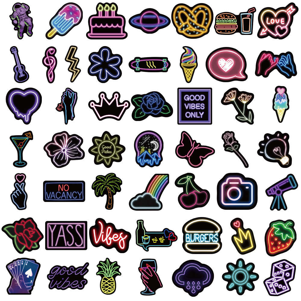 50pcs Neon Lights 3 Stickers – AU Sticker World