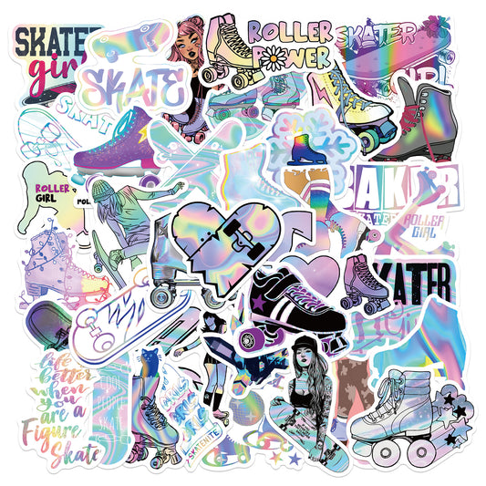 50pcs Laser Skateboard Girl Stickers