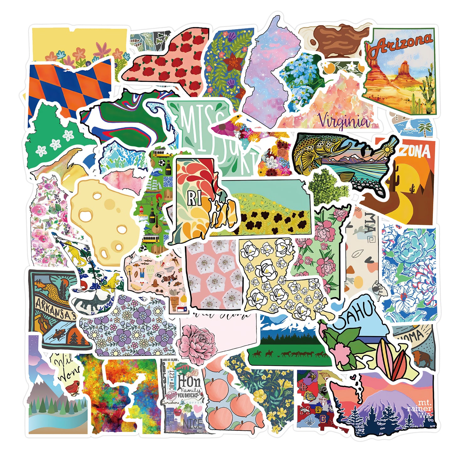 55pcs US States Stickers