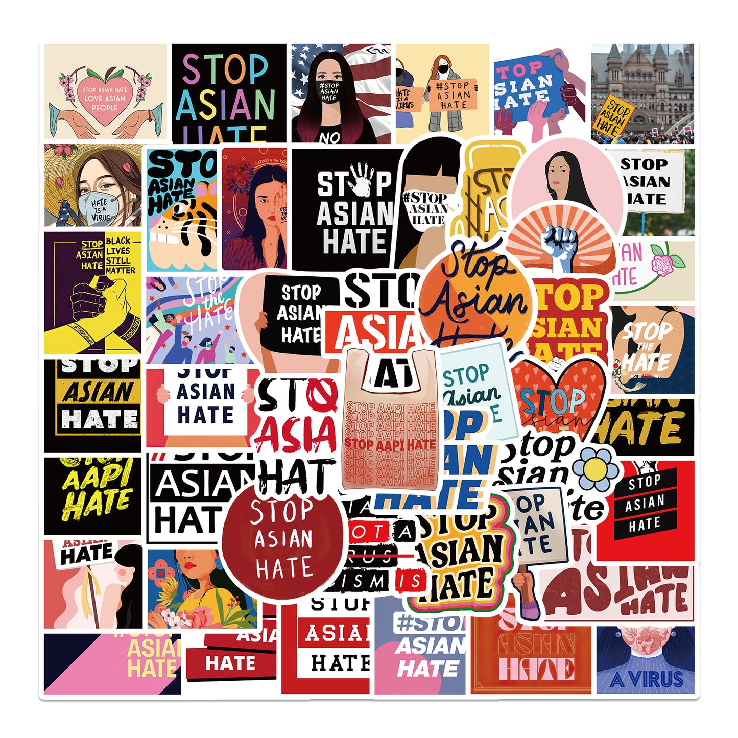 50pcs Stop Asian Hate Stickers