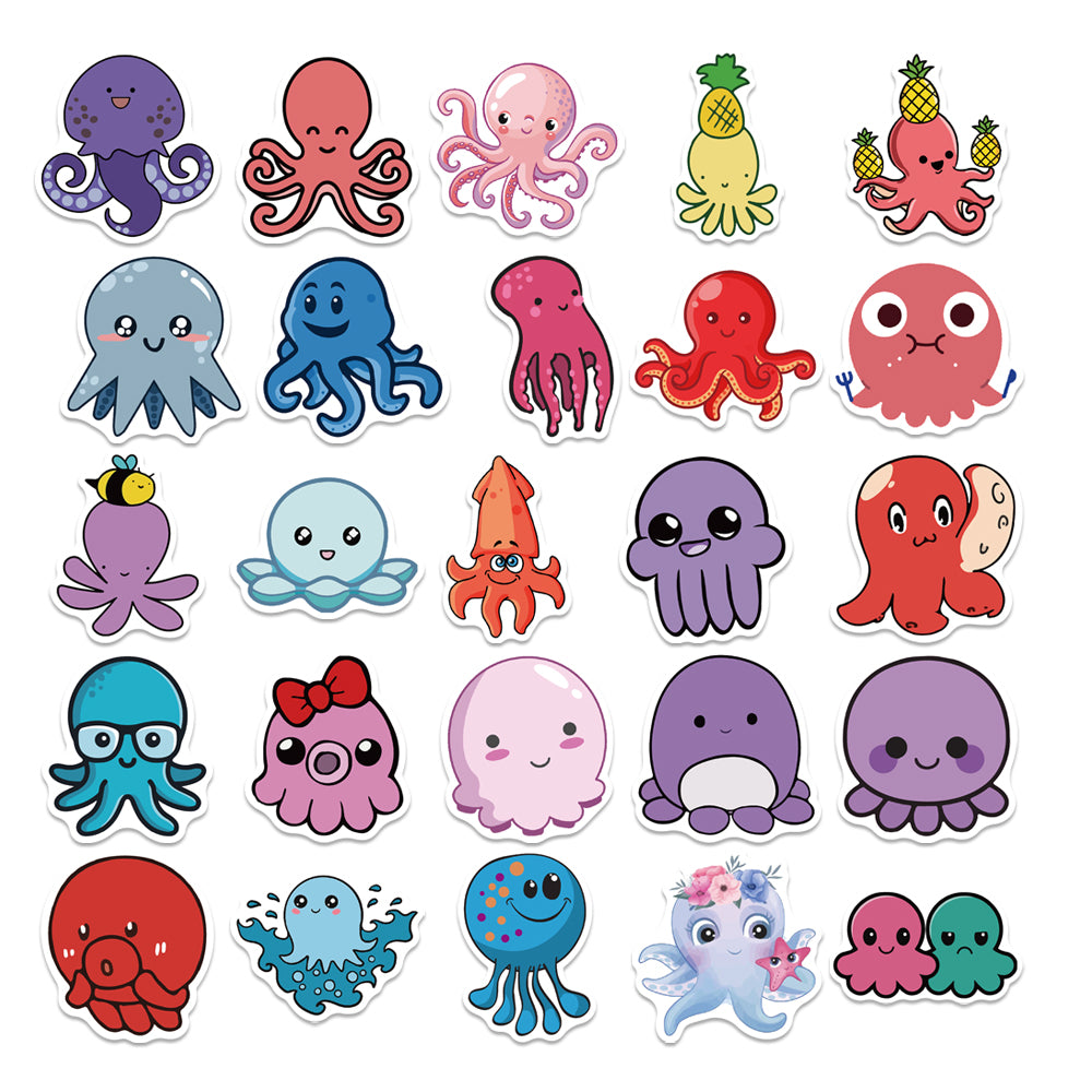 50pcs Octopus 2 Marine Cartoon Animals Stickers