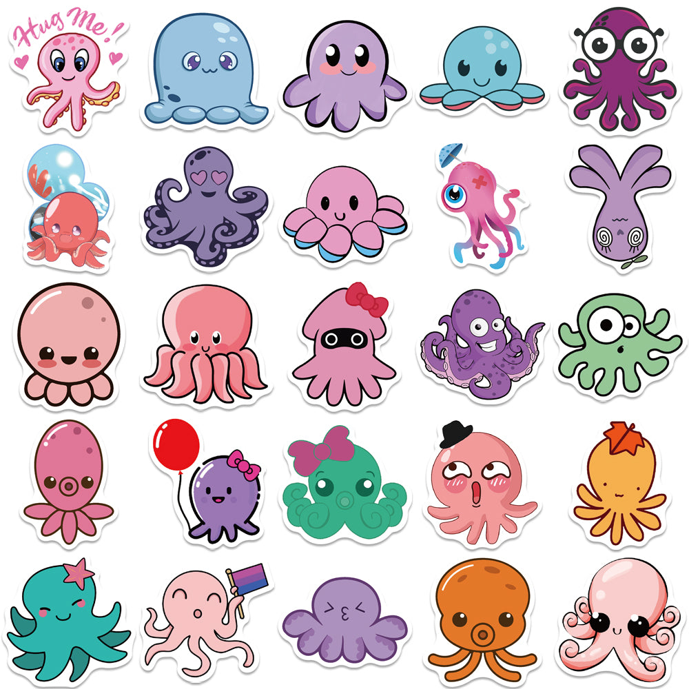 50pcs Octopus 2 Marine Cartoon Animals Stickers