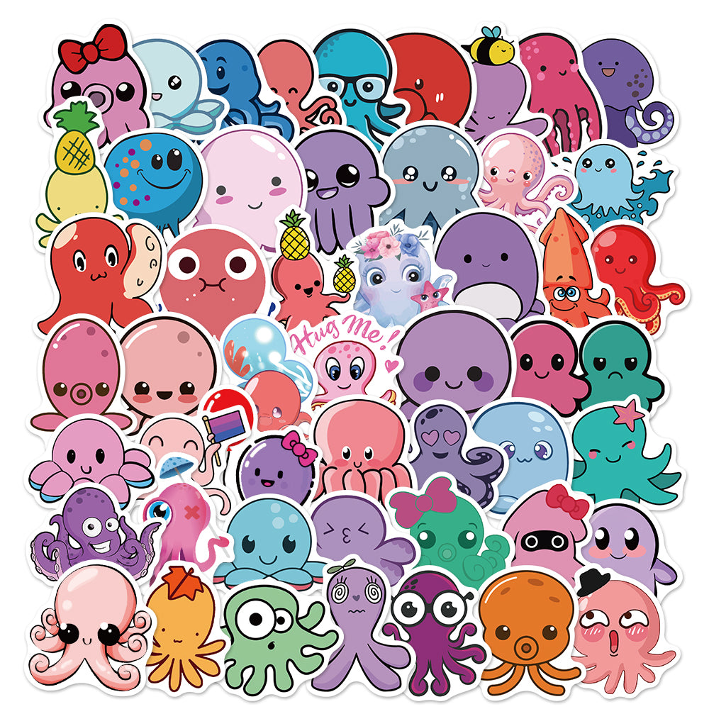 50pcs Octopus 2 Marine Cartoon Animals Stickers