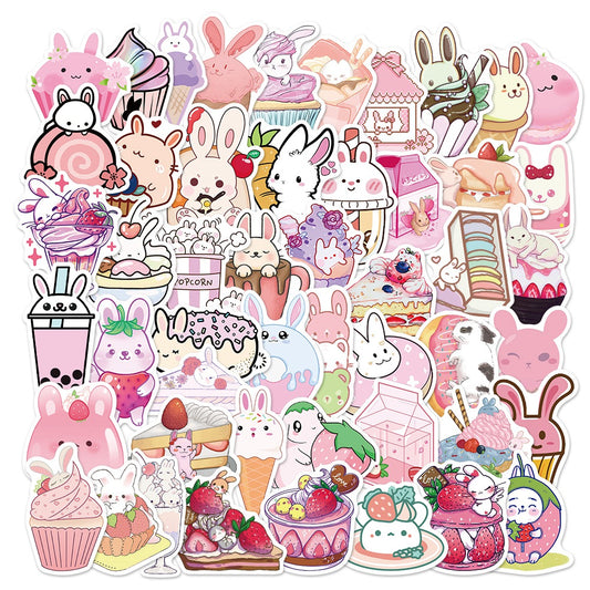 50pcs Dessert Rabbit Cartoon Animals Stickers