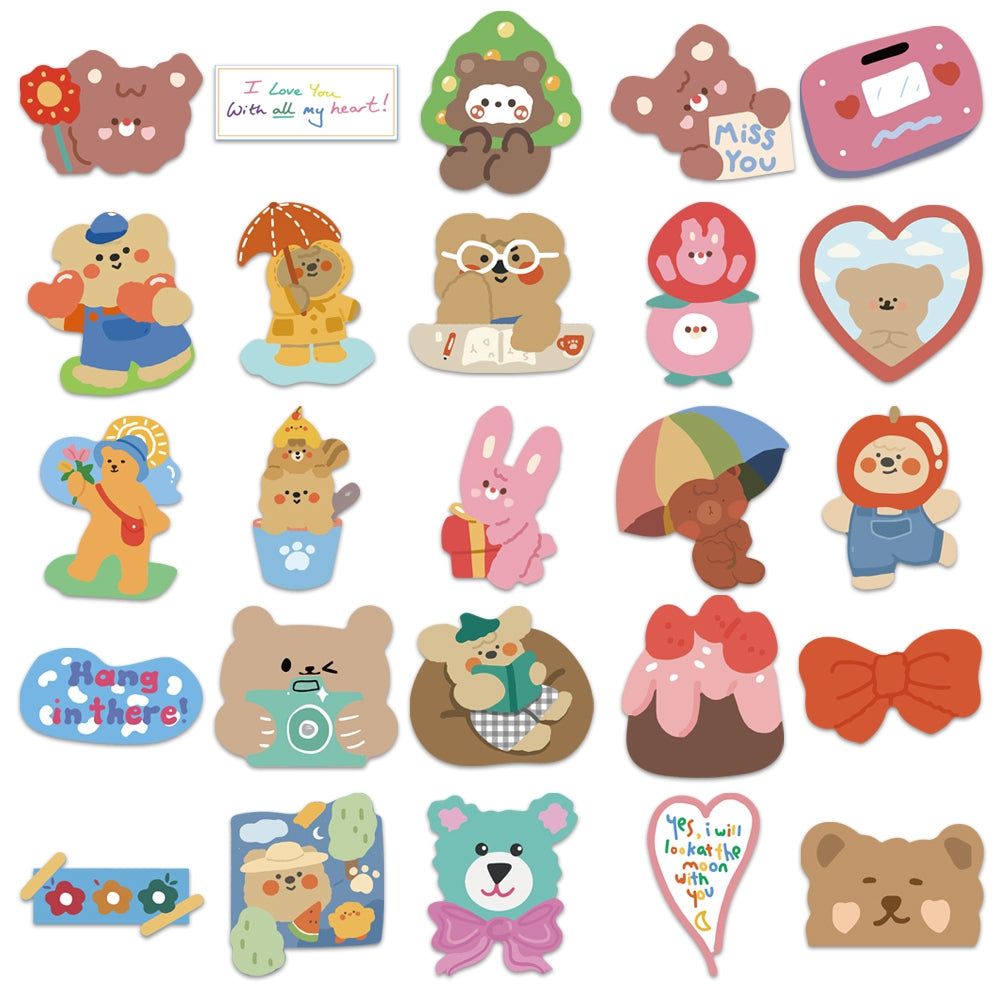 50pcs Korean INS Bear 2 Cute Cartoon Stickers