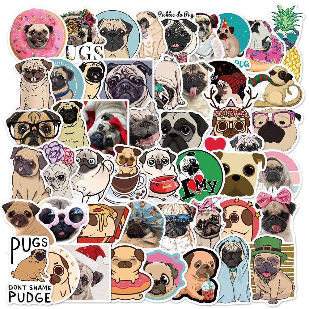 50pcs Pug Dog 1 Cute Animals Stickers