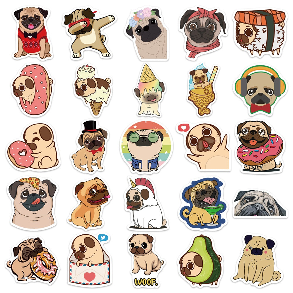 50pcs Pug Dog 2 Cute Animals Stickers