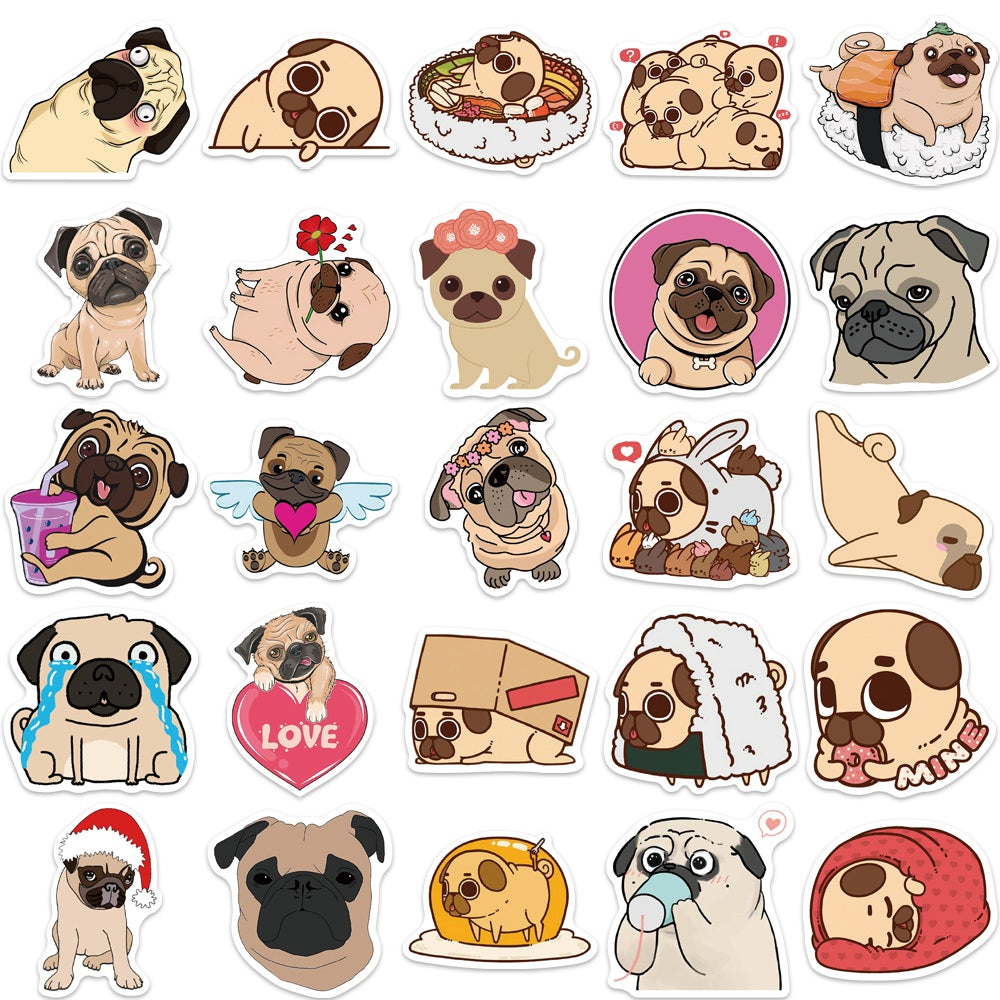 50pcs Pug Dog 2 Cute Animals Stickers